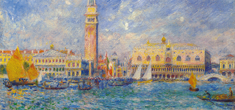 『ヴェネツィアのパラッツォ・ドゥッカーレ』1881年。油彩、キャンバス、54 × 65 cm。クラーク美術館（英語版）（マサチューセッツ州